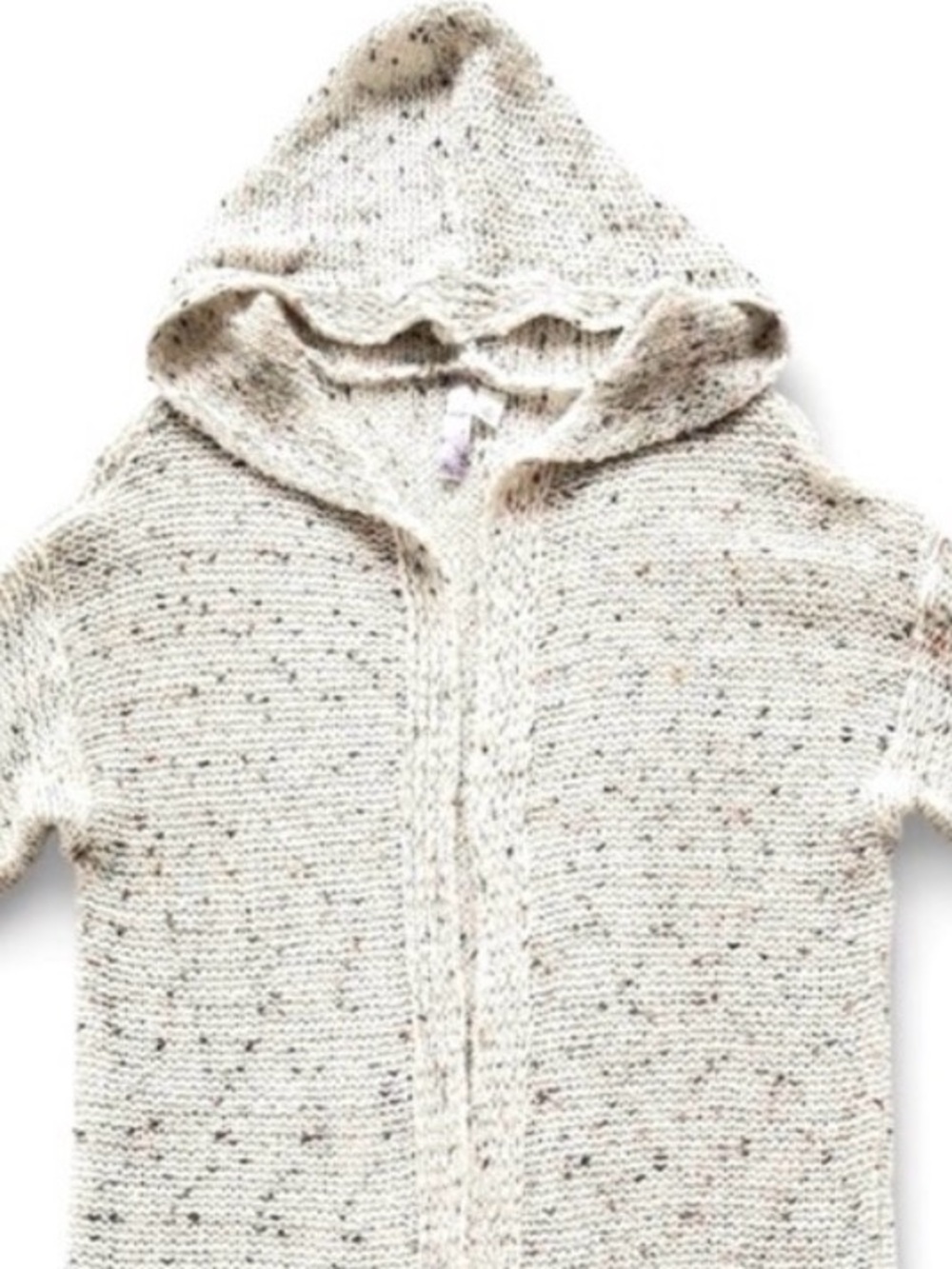 Alya Long Line Open Front Cardigan Cream with Multicolor Flecks Hooded Duster M